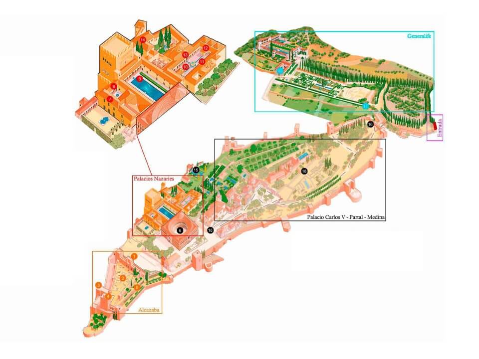 Mapa para visitar la Alhambra